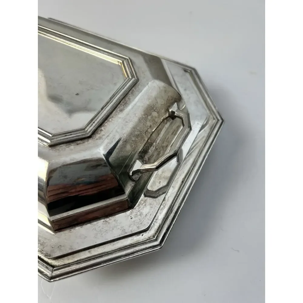 Silver Plate Covered Serving Dish Dinnerware Party Tray Traditional Maximalist